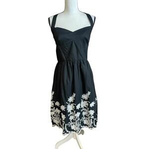 Ann Taylor NWT LOFT black retro sweetheart halter embroidered dress 10